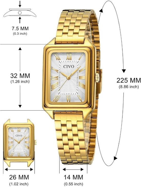 CIVO Women\'s Gold White Vintage Quartz Stainless Steel Bracelet Roman Dial Watch main image 5